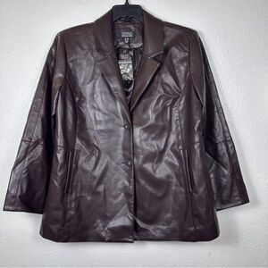 Dennis Basso Women’s Brown Faux Leather Jacket Size LP